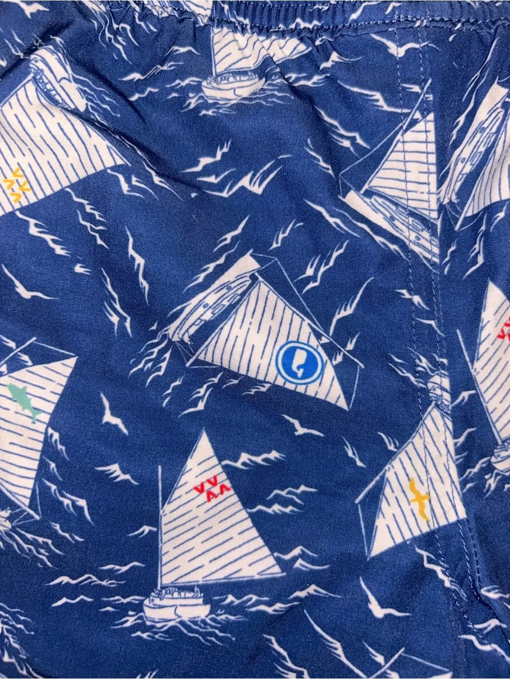 Vineyard Vines Navy Sailboat Print Swim Shorts with White Drawstring